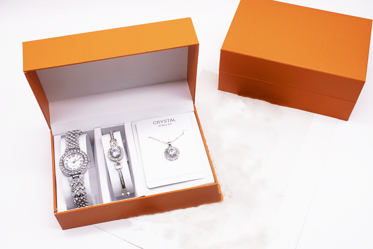 Luxury 3-Piece Rhinestone Watch & Jewelry Set