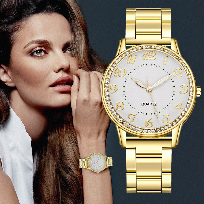 Women's Diamond-Studded Luminous Quartz Watch