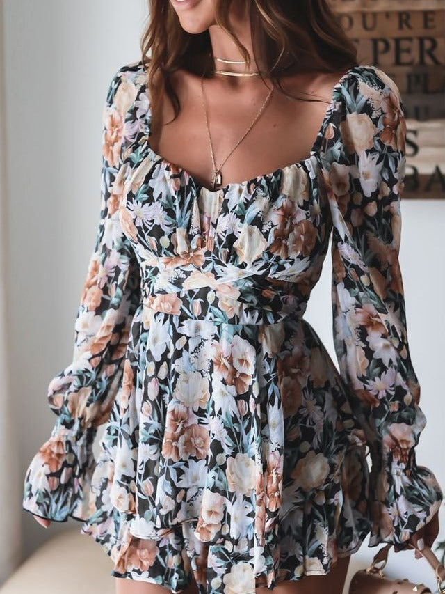 Women’s Summer Floral Ruffle Jumpsuit -dress