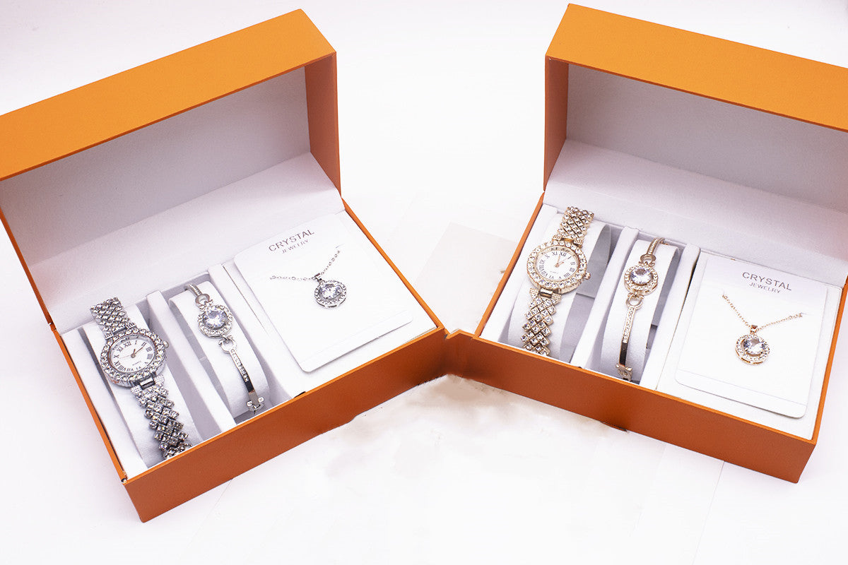 Luxury 3-Piece Rhinestone Watch & Jewelry Set