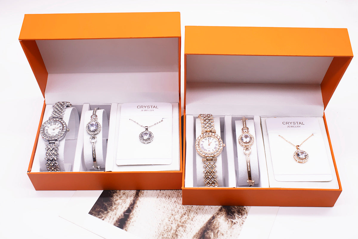 Luxury 3-Piece Rhinestone Watch & Jewelry Set