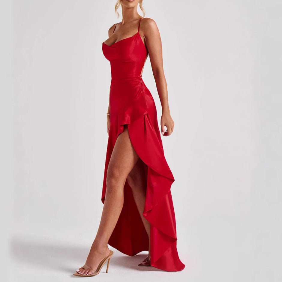 Women’s Backless Ruffle Maxi Dress