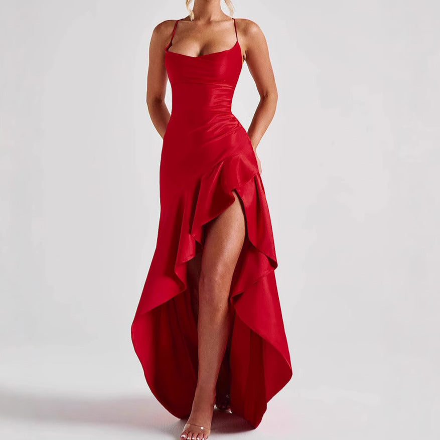 Women’s Backless Ruffle Maxi Dress