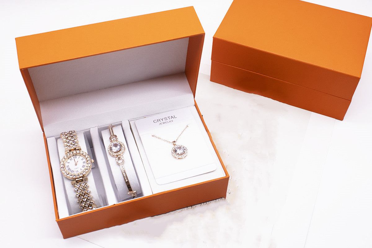 Luxury 3-Piece Rhinestone Watch & Jewelry Set