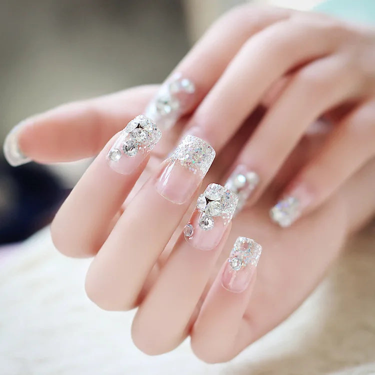 24pcs French Leopard Print False Nails – Full Coverage, Waterproof, Press–On with Tools