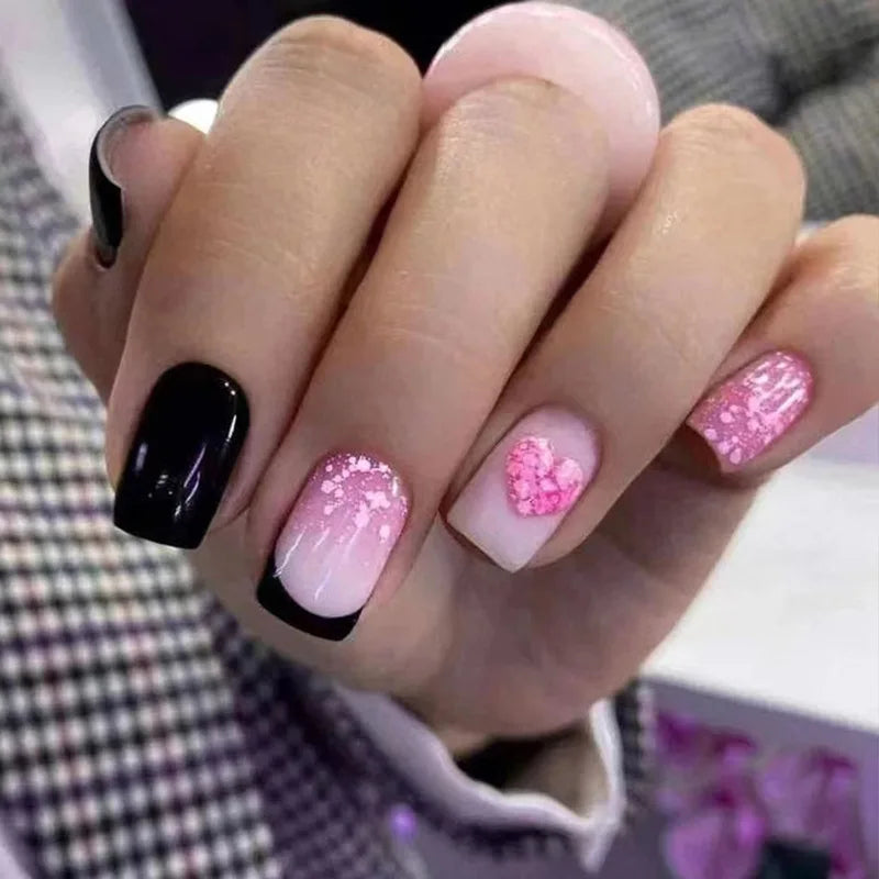 24pcs French Leopard Print False Nails – Full Coverage, Waterproof, Press–On with Tools