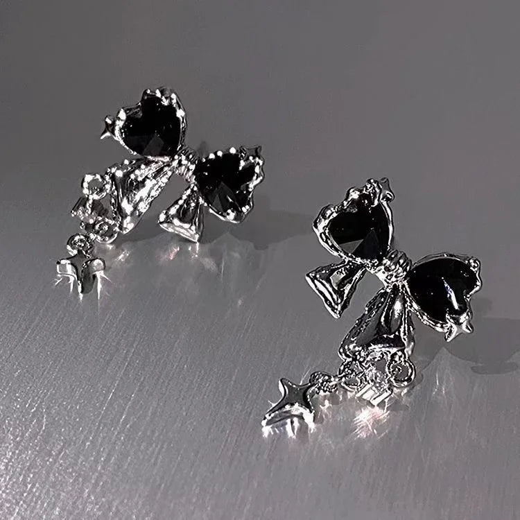 Y2K Bowknot Zircon Stud Earrings – Pink Crystal Design, Silver-Tone Finish for Party & Fashion Jewelry