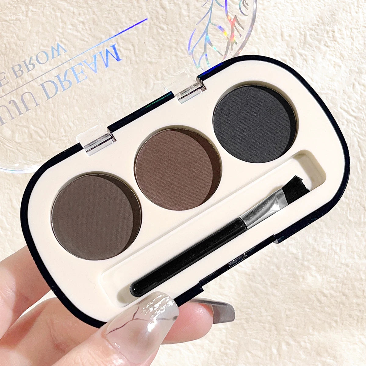 3-Color Waterproof Brow Powder Palette with Brush – Natural Color, Long-Lasting, Sweatproof