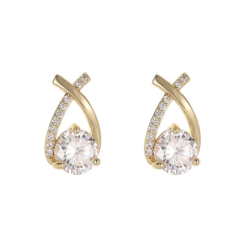 Elegant Cross Stud Earrings – Crystal Accents, Korean Style Fashion Jewelry for Women