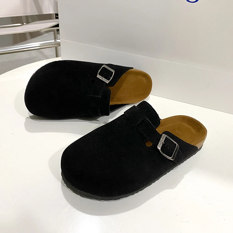 Classic Suede Mules & Clogs – Arch Support Cork Insole, Unisex Indoor/Outdoor Slides