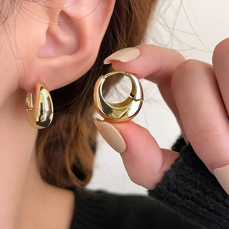 Vintage Stainless Steel Hoop Earrings – Chunky Round Design, Timeless Party Jewelry
