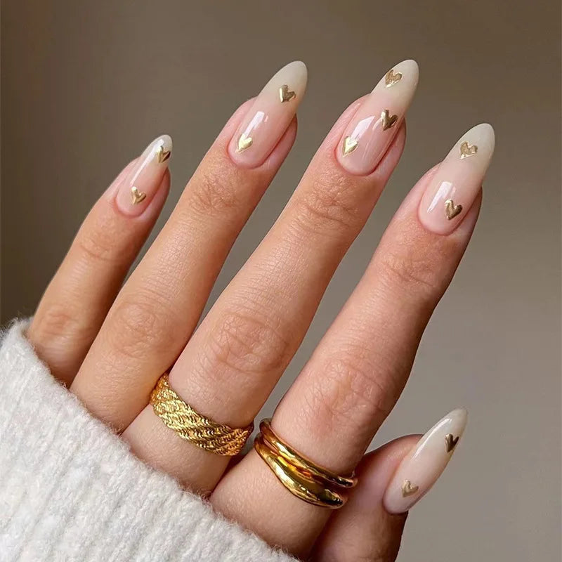 24pcs Long Almond French Tip Press-On Nails – Simple Full Cover Design