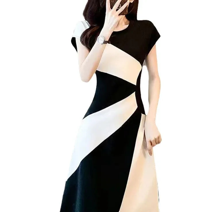Elegant French Style Summer Dress – Slim Fit, Mid-Calf Length
