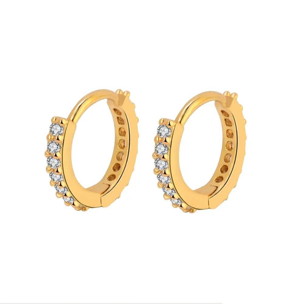 2-Piece Stainless Steel Minimalist Hoop Earrings – Crystal Zirconia Huggie for Cartilage, Helix, Tragus Piercing