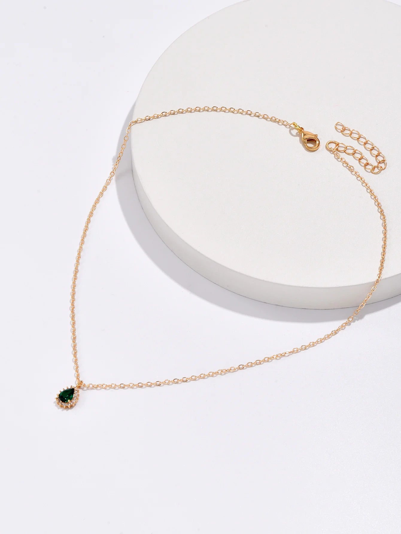 Water Drop Zircon Pendant Necklace – Inlaid Zircon on Polished Stainless Steel, Designed for Elegant Occasions