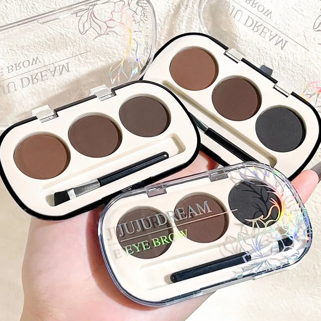 3-Color Waterproof Brow Powder Palette with Brush – Natural Color, Long-Lasting, Sweatproof