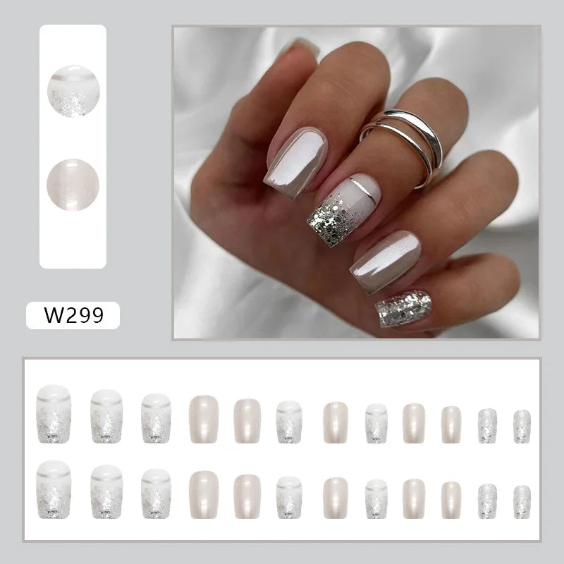 24pcs Pink Gradient Press-On Nails – Yellow Flower Design, Glossy Finish, Reusable Full Cover