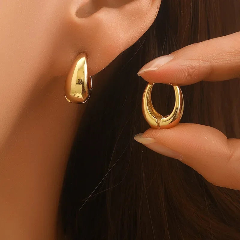 Vintage Stainless Steel Hoop Earrings – Chunky Round Design, Timeless Party Jewelry