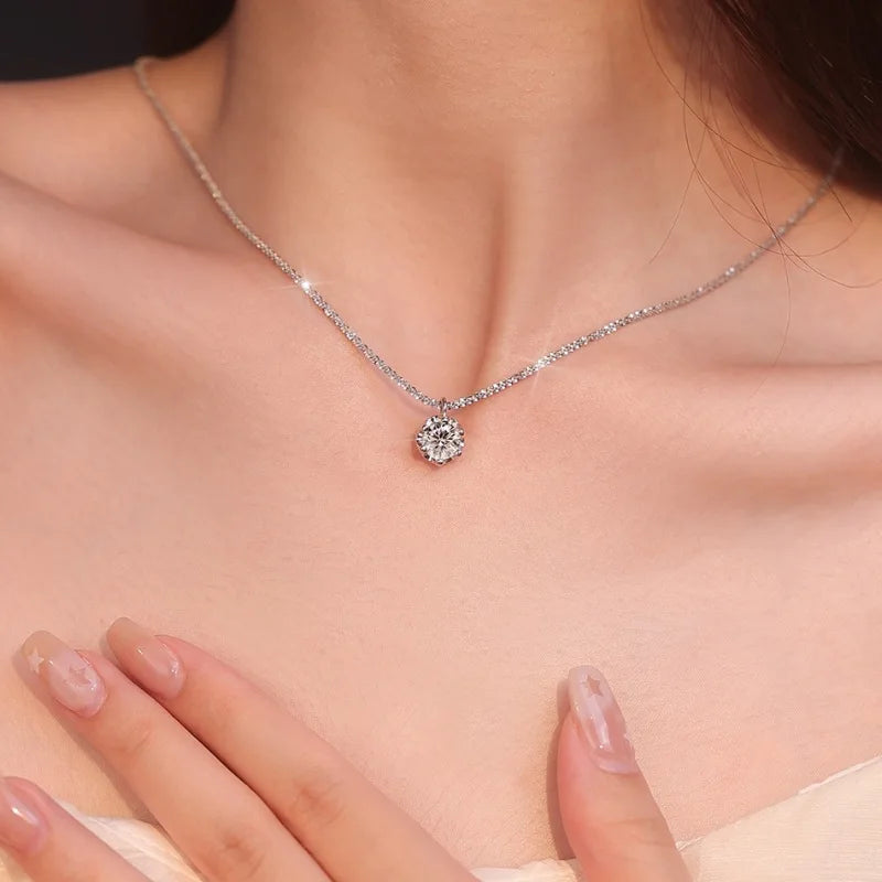 Elegant Moissanite Solitaire Pendant Necklace – 925 Sterling Silver with Dazzling Round Cut Stone (0.5–2CT)