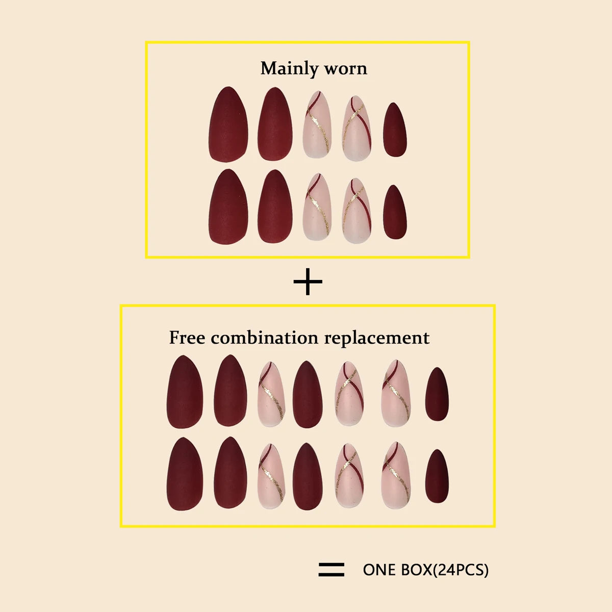 24pcs Medium Drop Shape Press-On Nails – Red Gold Matte Finish, Full Coverage Wearable Nail Set