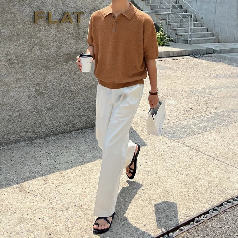 Men's Vintage-Inspired Knit Polo – Soft Weave, Lapel Collar, Smart Casual Fit