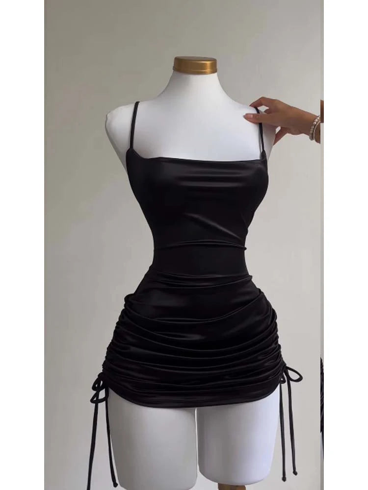Women's Satin Bodycon Mini Dress – Sleeveless, Backless, Lace-Up Party Style