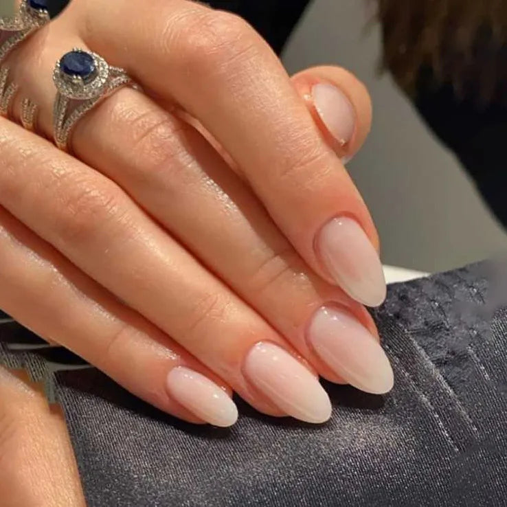 24pcs Long Almond French Tip Press-On Nails – Simple Full Cover Design