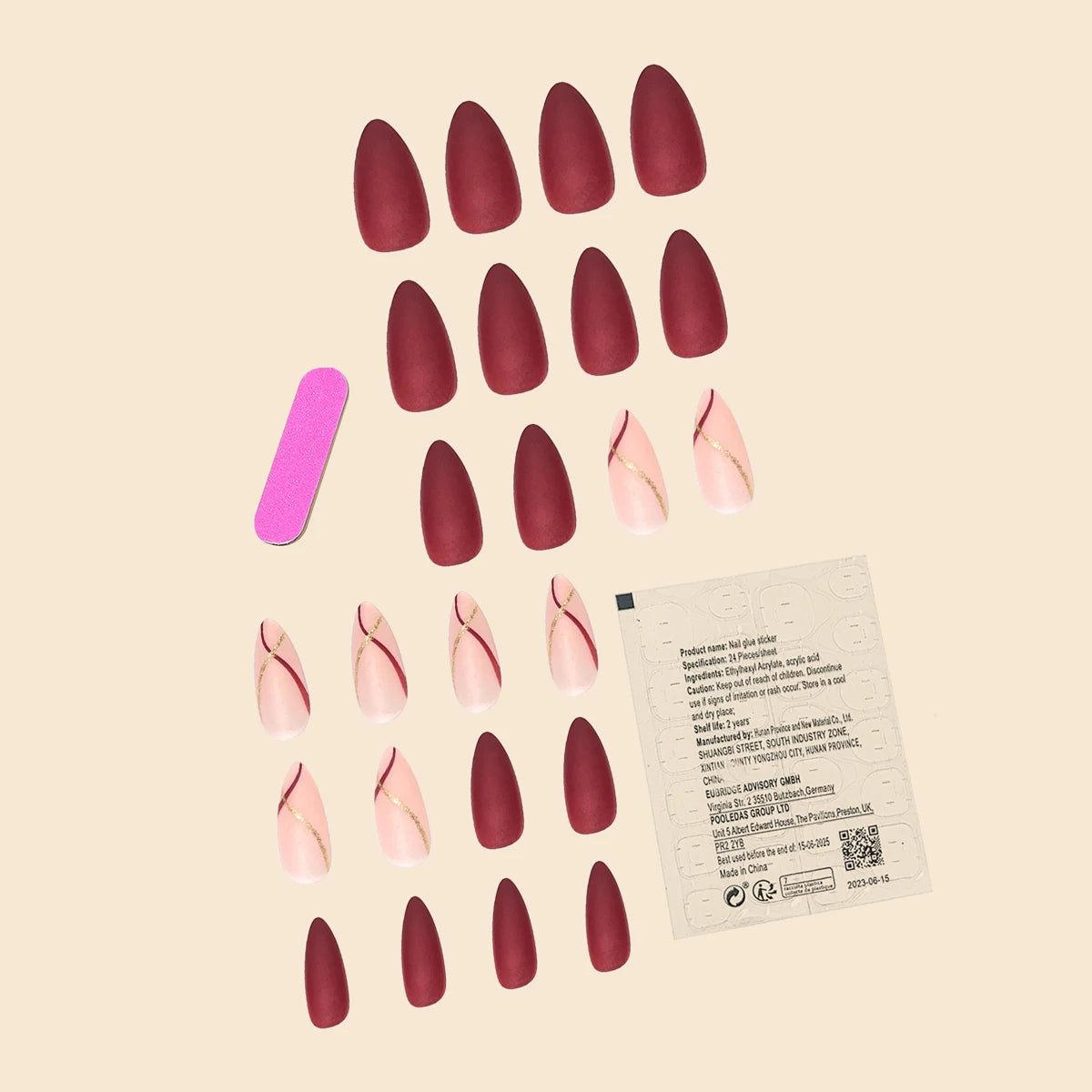 24pcs Medium Drop Shape Press-On Nails – Red Gold Matte Finish, Full Coverage Wearable Nail Set