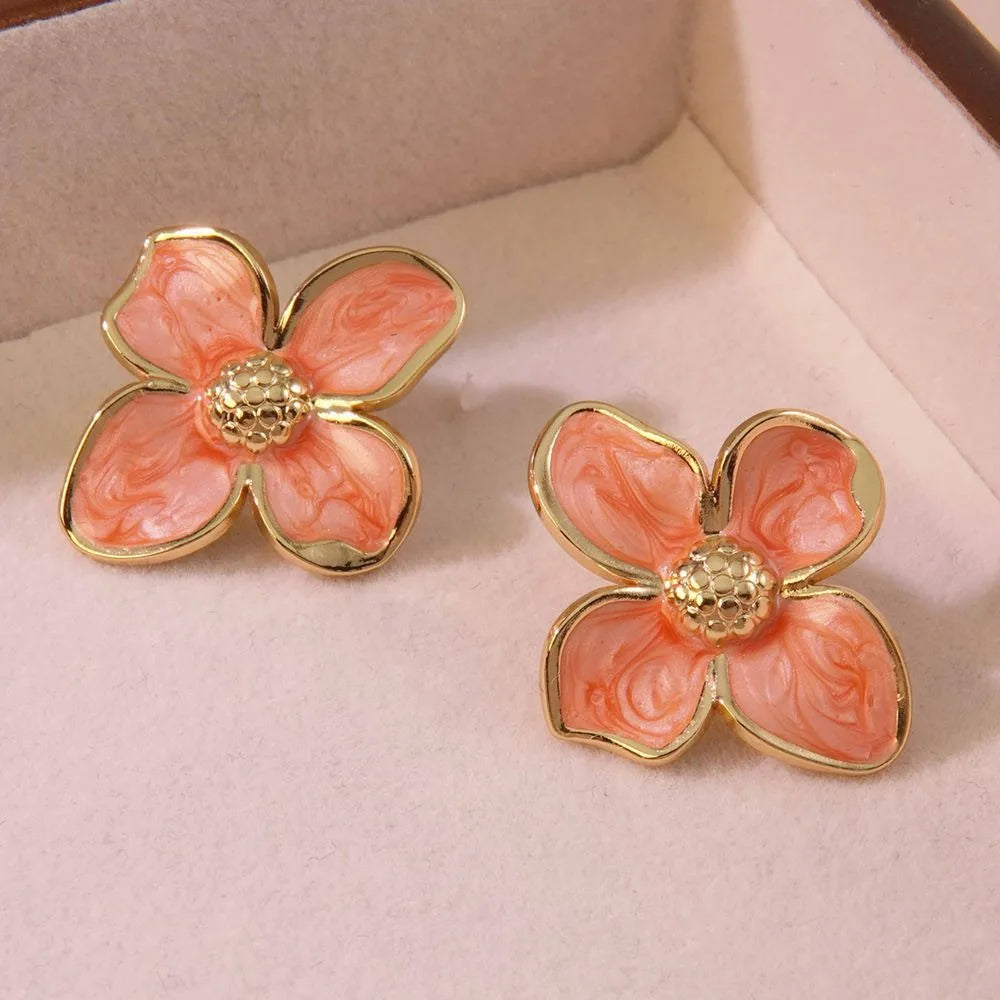 Cazador Flower Stud Earrings – 2-Piece Stainless Steel Set, Elegant Party & Wedding Jewelry