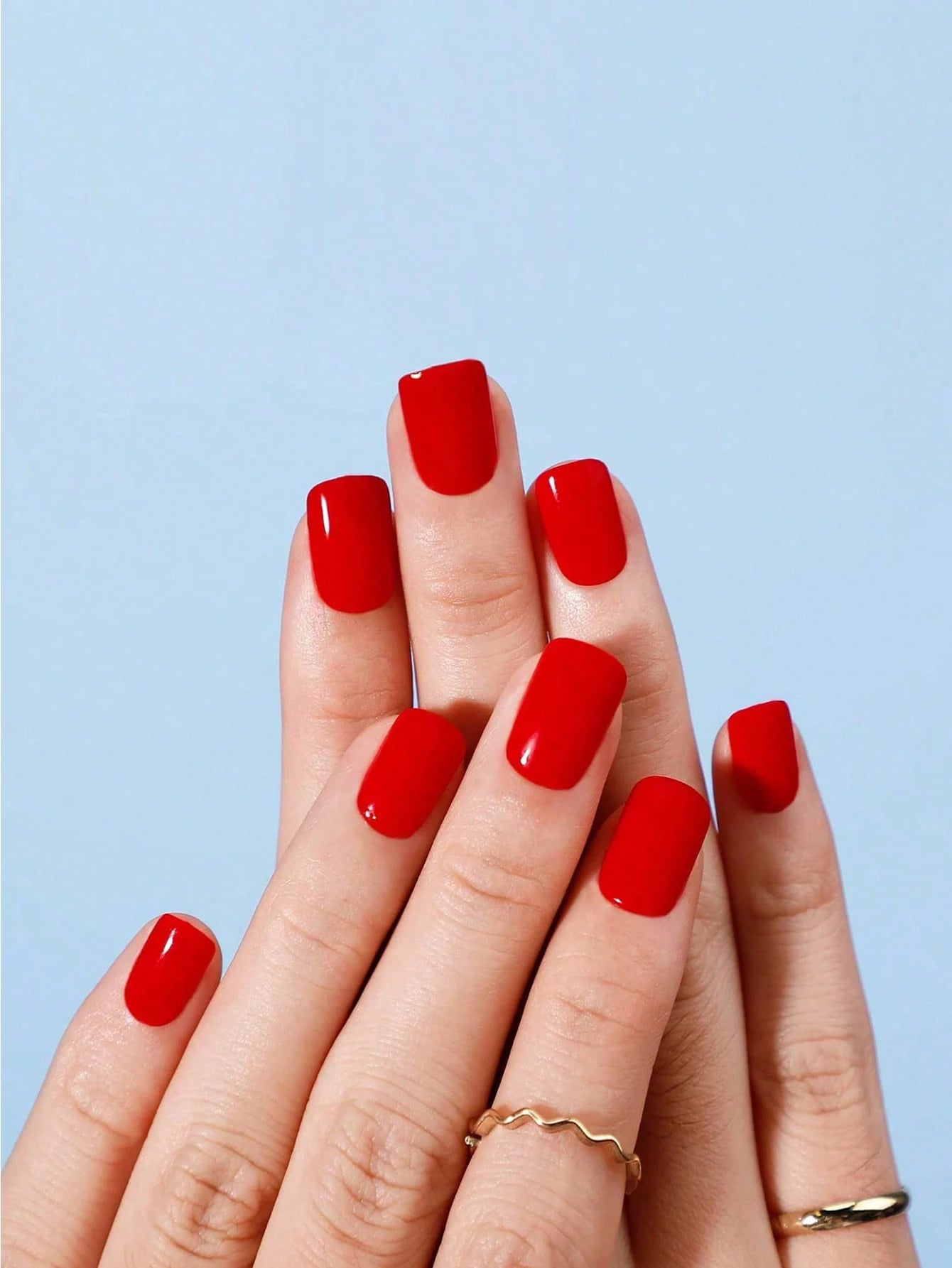 24pcs Almond Press–On Nails – Wine Red High Saturation, Korean Style for Valentine’s Day