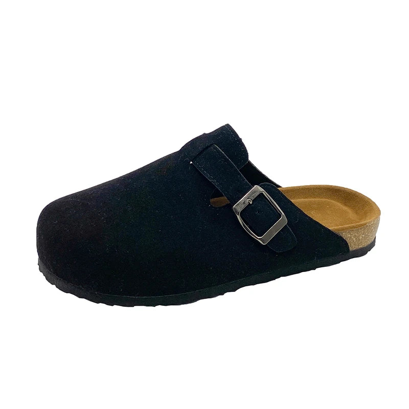 Classic Suede Mules & Clogs – Arch Support Cork Insole, Unisex Indoor/Outdoor Slides