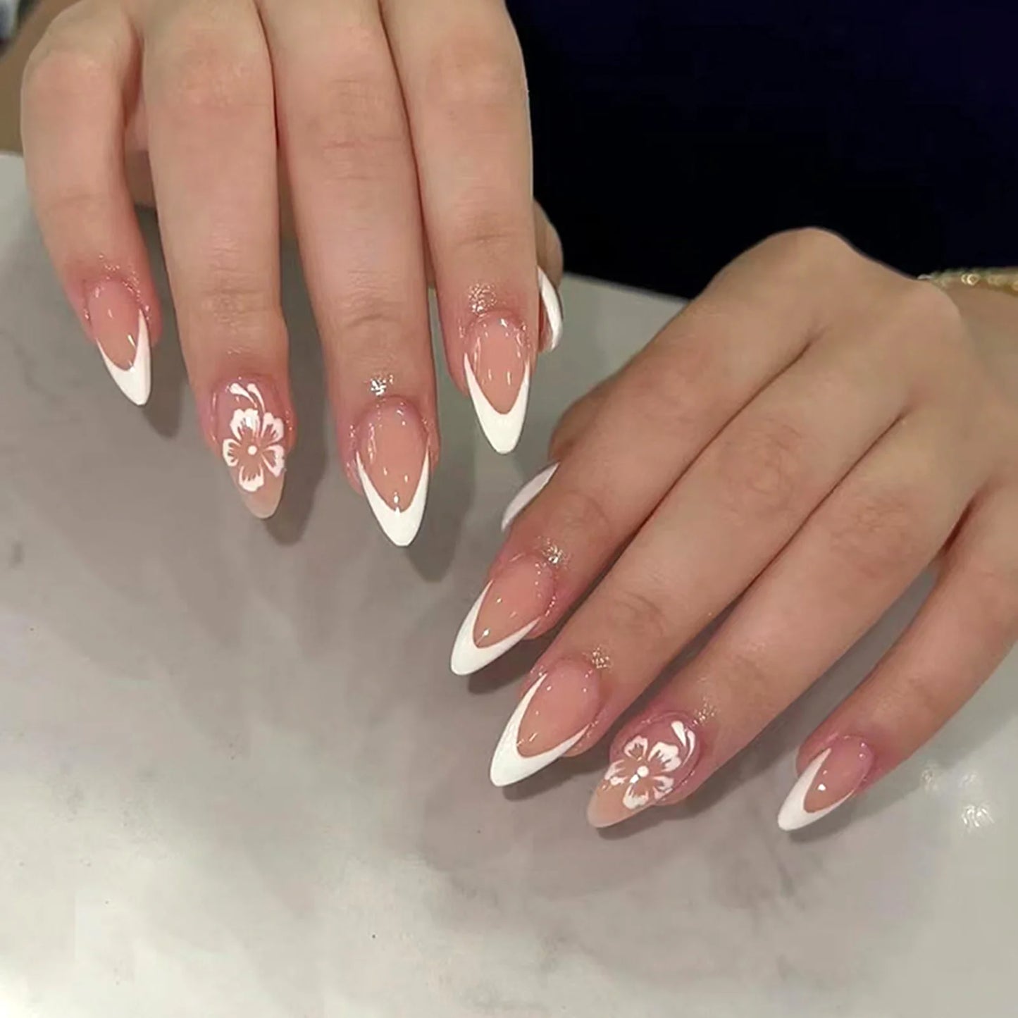 24pcs White French Press-On Nails – 3D Bowknot Design, Full Cover Wearable Set for Women