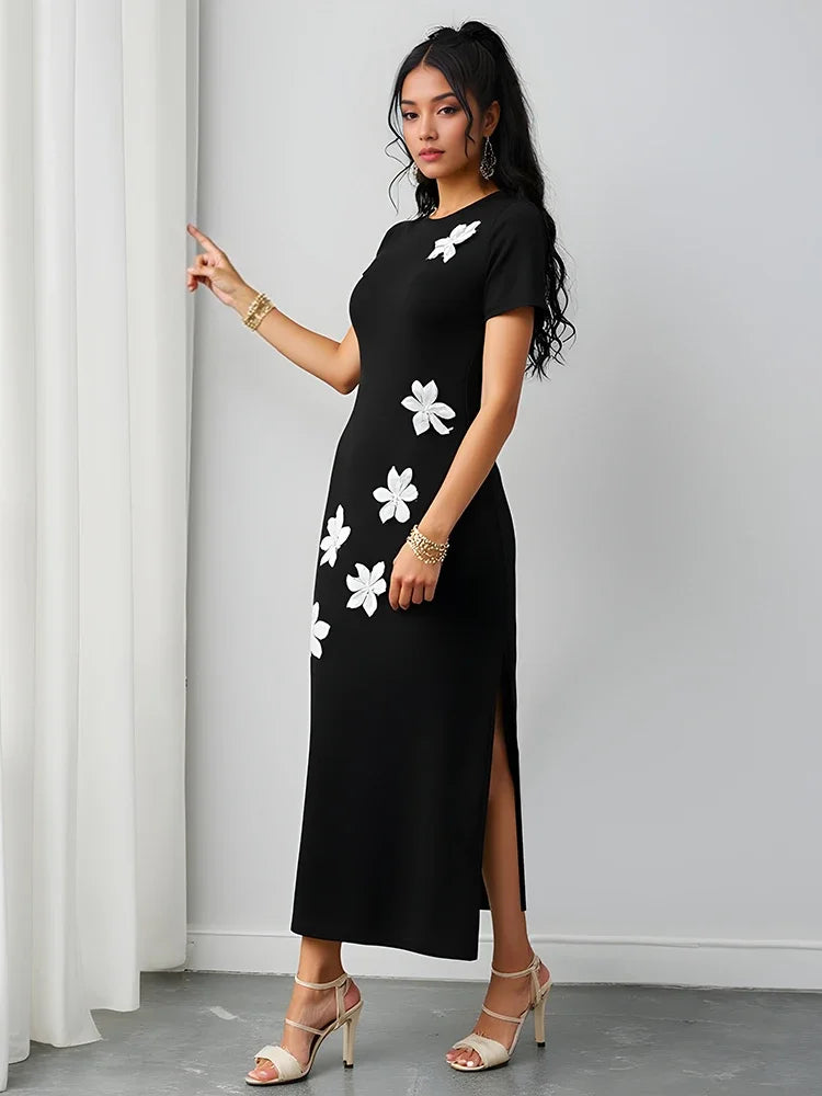 Rafiah Women's Floral Office Dress – Mid-Calf, Slim Fit