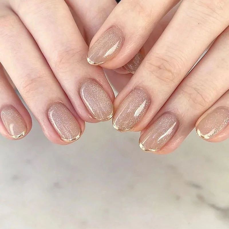 24pcs Long Almond French Tip Press-On Nails – Simple Full Cover Design