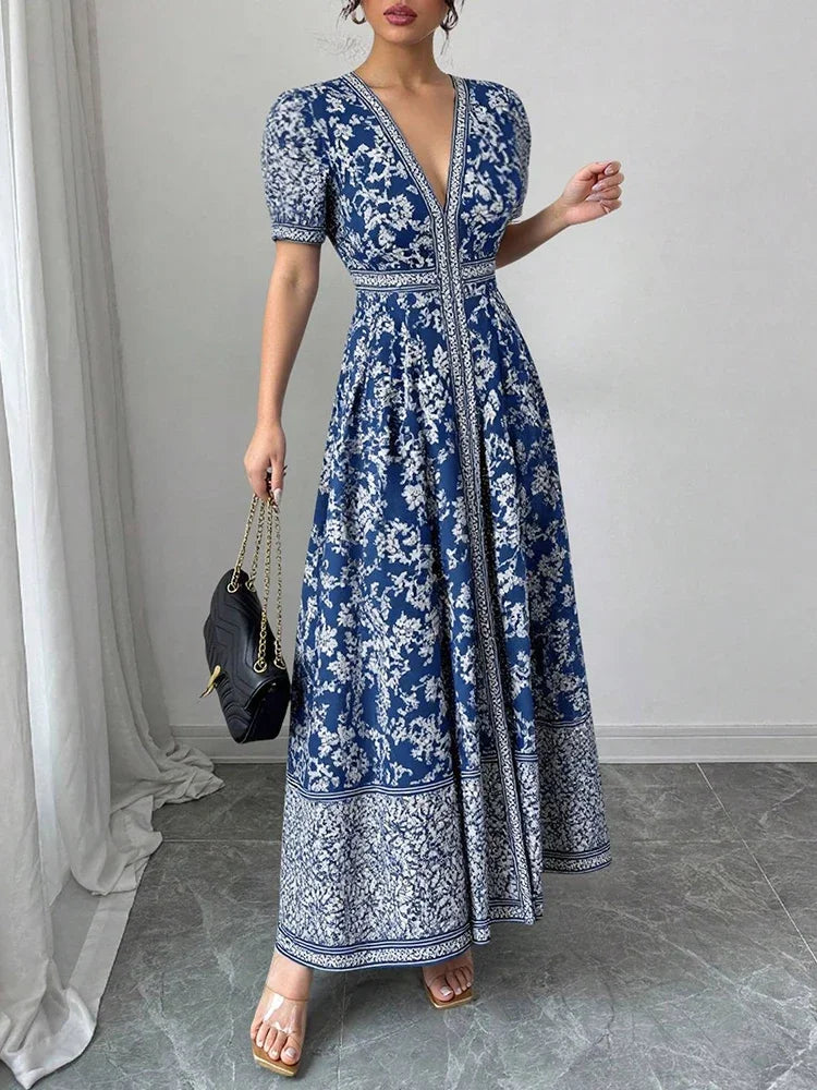 Women's Long Graphic Print Summer Dress – Vintage Style