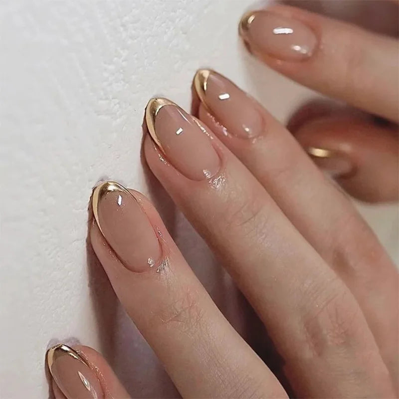 24pcs Long Almond French Tip Press-On Nails – Simple Full Cover Design