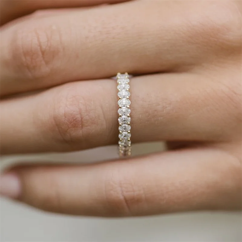 Handcrafted Oval Moissanite Eternity Band – 2×3mm Stones, Custom-Made in Solid 10K / 14K / 18K Yellow Gold