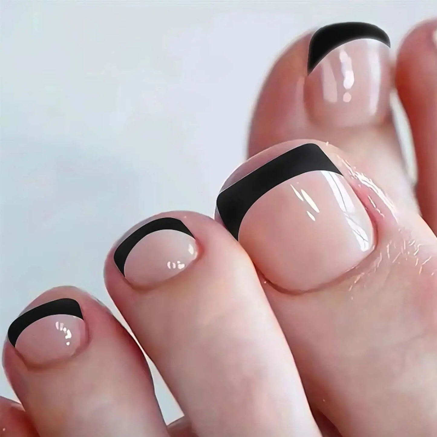 24pcs Nude French Tip Press-On Toe Nails – Square Shape, Glossy Finish