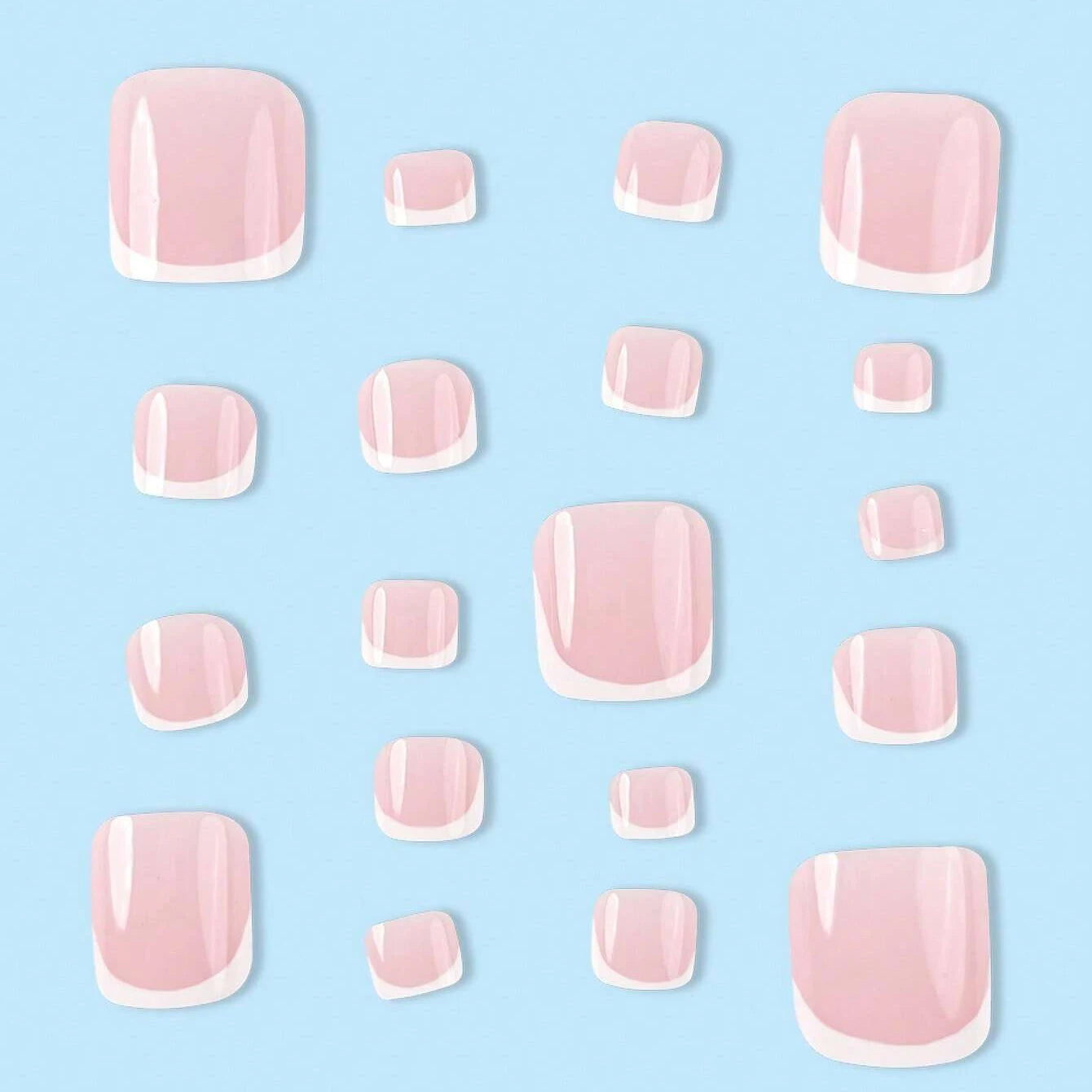 24pcs Nude French Tip Press-On Toe Nails – Square Shape, Glossy Finish