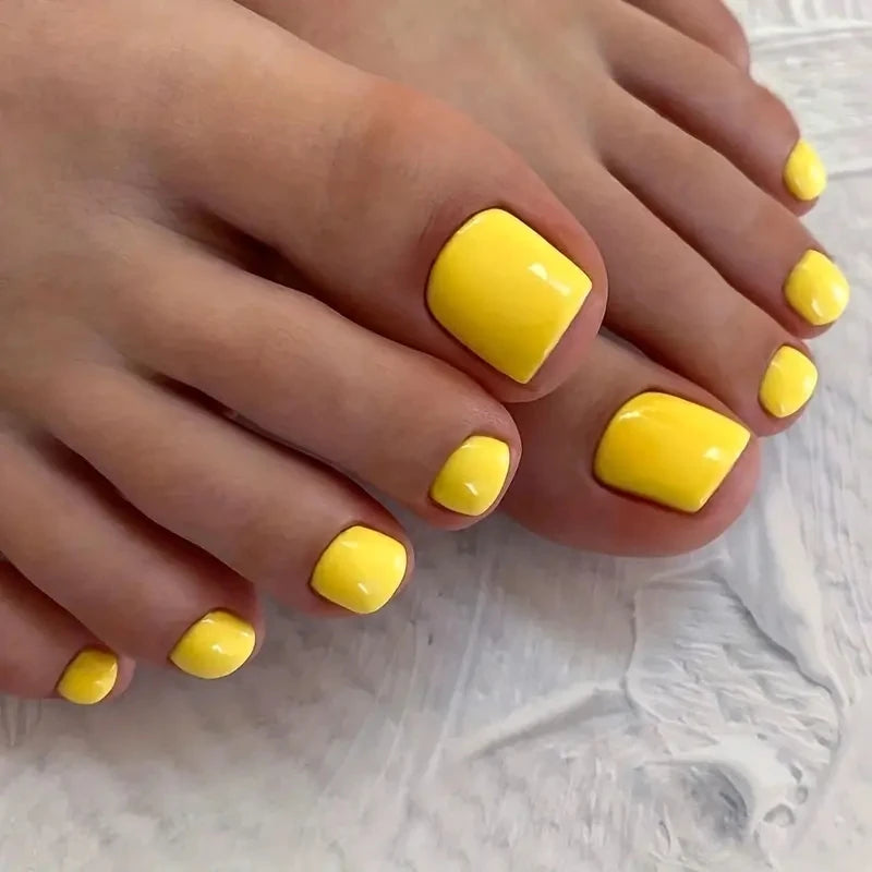 24pcs Nude French Tip Press-On Toe Nails – Square Shape, Glossy Finish
