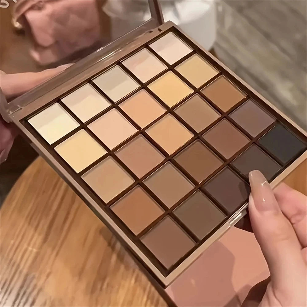 25-Color Neutral Eyeshadow Palette – Earthy Gray, Brown & Coffee Tones, Versatile for Day-to-Night Looks