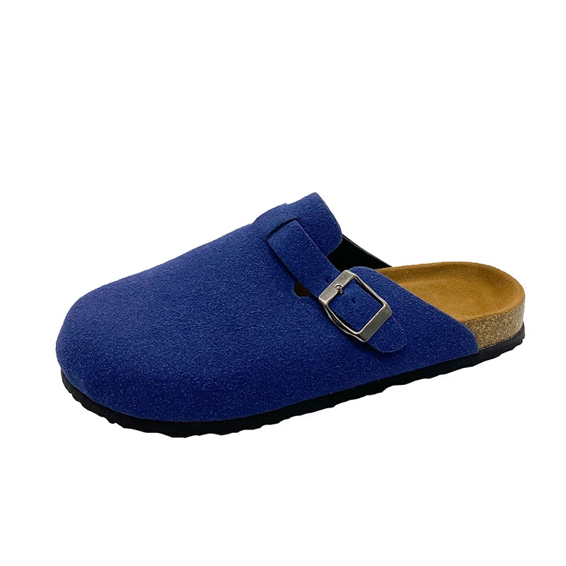 Classic Suede Mules & Clogs – Arch Support Cork Insole, Unisex Indoor/Outdoor Slides