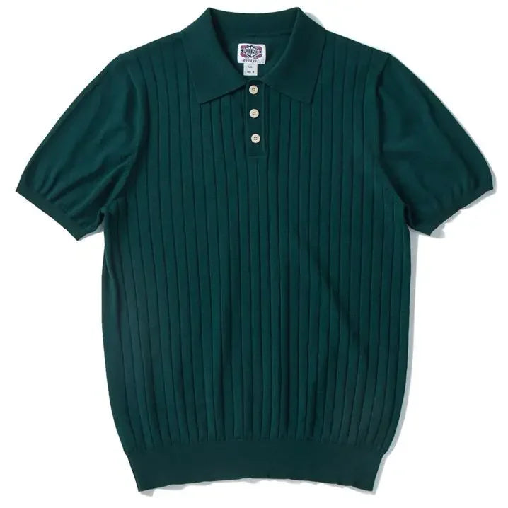 Men's High-End Italian Style Polo Shirt – Ribbed Knit, Vintage Lapel, Elegant Casual Wear