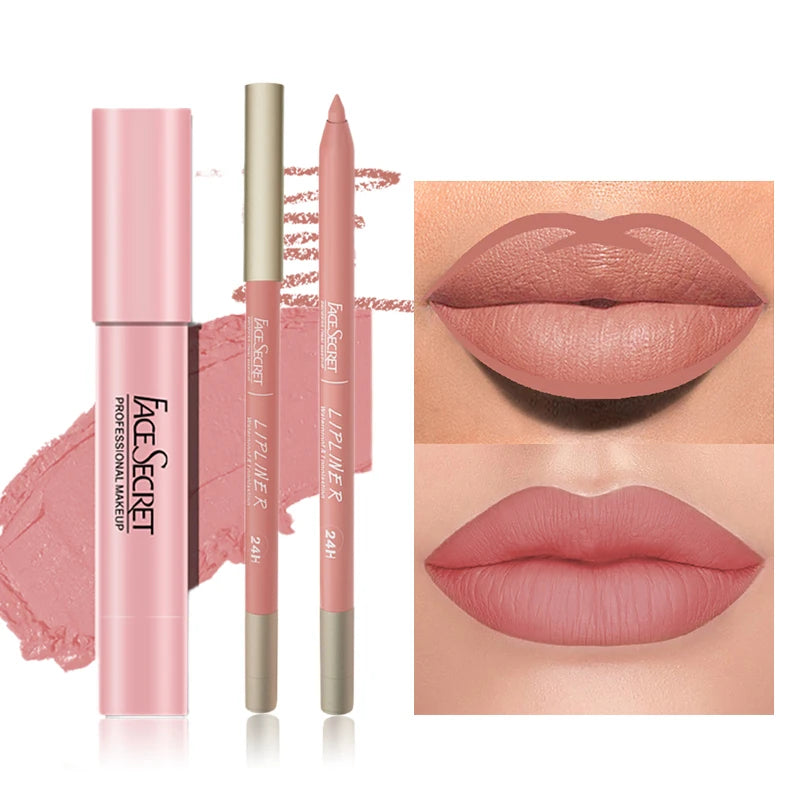 Luxury Matte Lip Liner & Lipstick Set – Waterproof, Long-Lasting, Soft Matte Finish, Premium Women’s Makeup