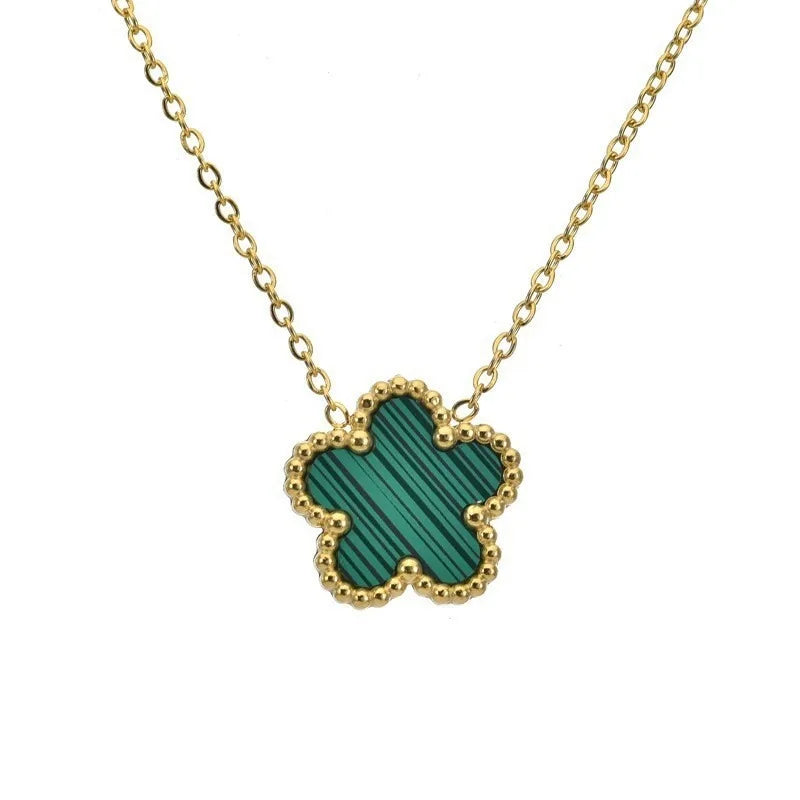Elegant Five-Leaf Clover Pendant Necklace – Polished Stainless Steel, Symbol of Timeless Luck