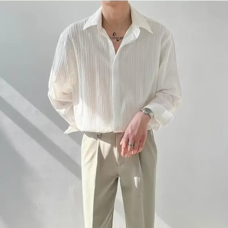 Trendy Striped Long-Sleeve Shirt – Modern Korean Fit