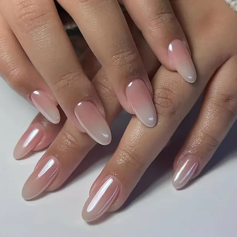 24pcs Long Almond French Tip Press-On Nails – Simple Full Cover Design