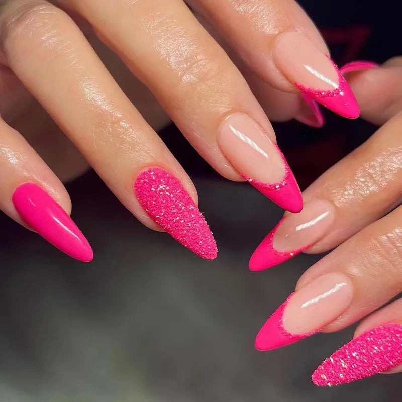 24pcs Long Almond French Tip Press-On Nails – Simple Full Cover Design