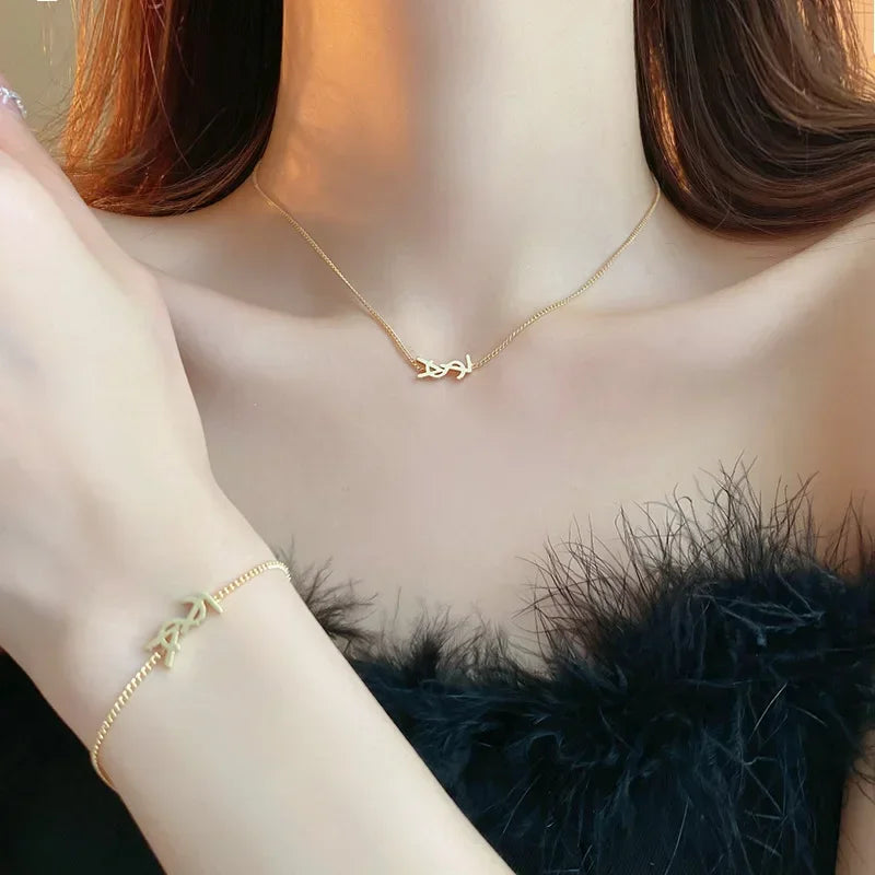 Metal Letter Necklace, Bracelet & Stud Earring Set – Sleek Minimalist Style
