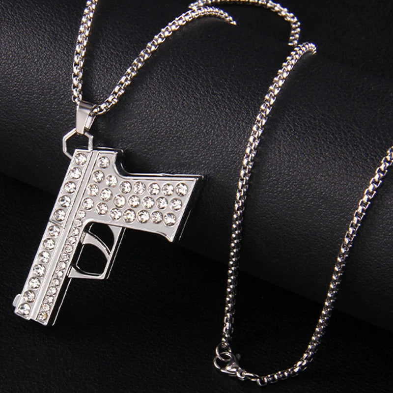 Men’s Gold Pistol Pendant Necklace – Premium Stainless Steel, Bold Urban Style